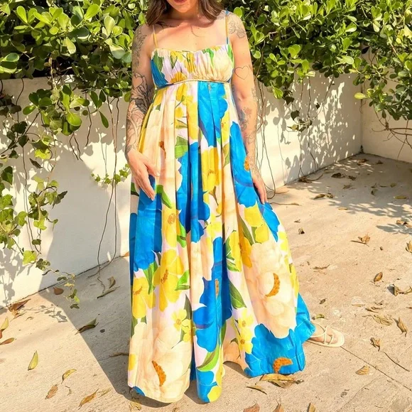 FARM RIO Floral Maxi Dress in Blue and Yellow - Picture 3 of 4